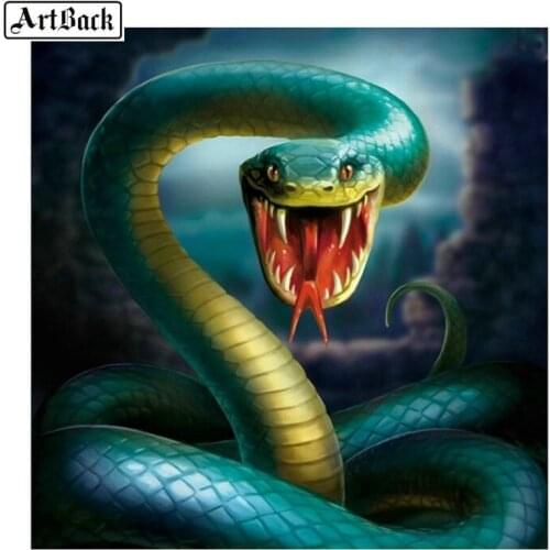 Full square python 5d diy diamond painting green snake diamond cross stitch animal picture 3d round sticker