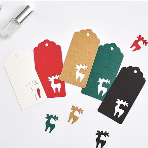 50 100pcs Kraft Paper Hollow Deer Tags DIY Baking Packaging Gift Decor Card Blank Hang Tag Christmas Gift Bags Wrapping Supplies