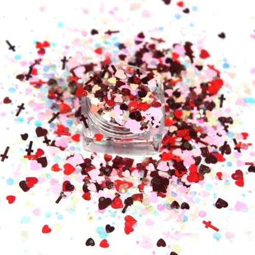 50g-1.76oz/Bag.Mixed Colors Glitter Powder For Valentinas Day Heart Shape Mixed Cross Heart Sequins Nail Art For Manicure Carft