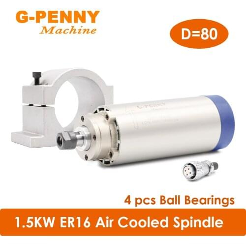 Air Cooled Spindle 1.5KW ER16 CNC Spindle Motor 220v 4 PCS bearings Wood working spindle & 1.5KW QL Inverter & 80mm Bracket