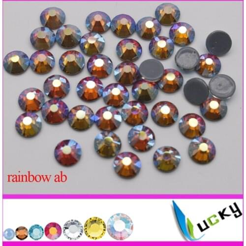 Top quality flat back hotfix rhinestones!ss30 ss20 ss16 Rainbow AB iron on crystal with strong grey glue super shine vitrail
