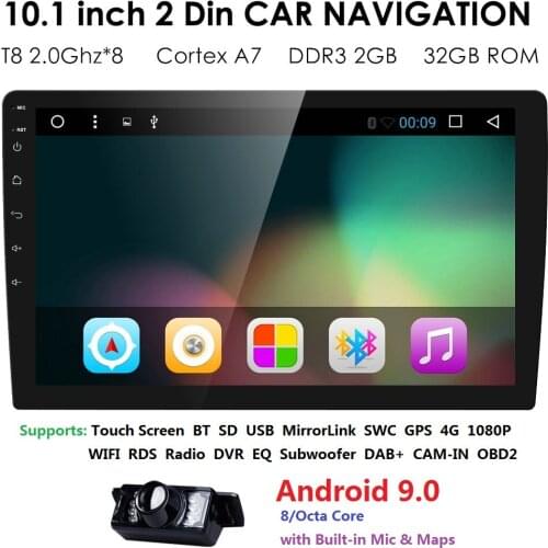 2GB RAM Android 9.0 Universal Car Radio Stereo GPS Navigation Player WIFI 4G OBDII DAB 2Din Quad Core Bluetooth with Camera