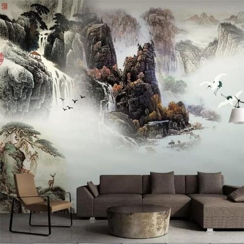 Wellyu Atmospheric landscape Chinese painting TV sofa hotel restaurant background wall large mural green wallpaper mural