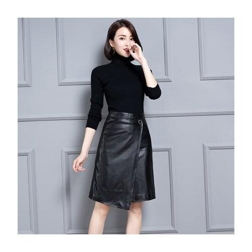 New 2022 Fashion Genuine Sheep Real Leather Skirt K442