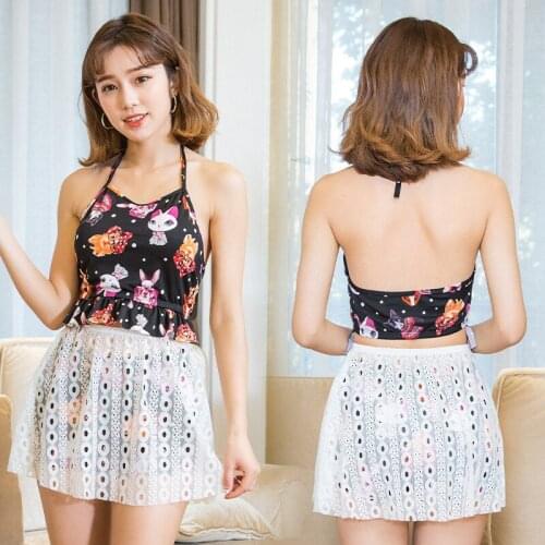 Split Swimwear Ladies 2021 New Fashion High Waist Halter Skirt Style Covering Belly Slimming Beach Vacation Swimwear