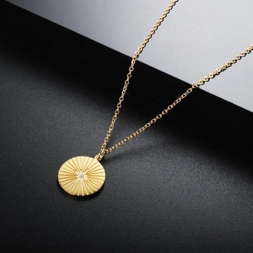 ZMFashion Simple Six-pointed Star Coin Pendant Necklace Gold-plated Stainless Steel Clavicle Chain Choker Jewelry For Women Men