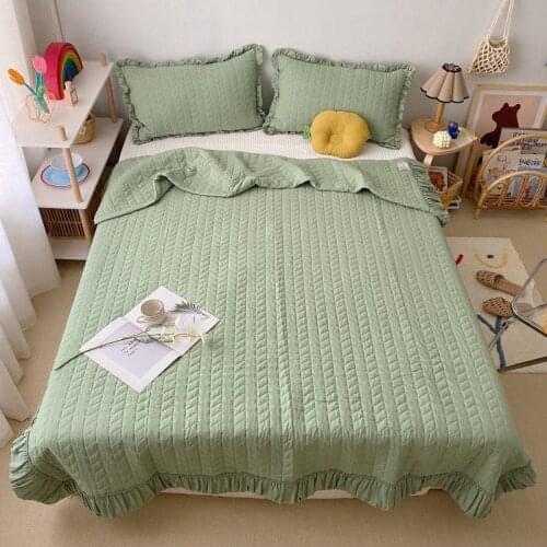 1PC Summer Air-conditioning Quilt Queen Solid Color Comforter With Macrame Green Color Simple Style Colcha Verano King Bedspread
