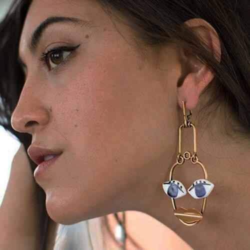 6 pair /lot fashion jewelry metal outline aesthetic abstract face earrings