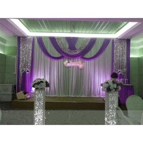 3M*6m Wedding Party Stage Celebration Background Satin Curtain Sequins Beads Edge Drape Pillar Ceiling Backdrop Marriage decor