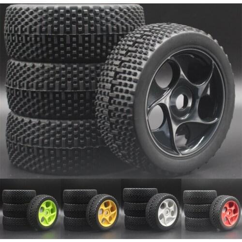 4PCS White Black Green Yellow Red RC 1:8 Off Road Car Buggy Rubber Tires & Plastic Wheel Rims HUB HEX 17 mm 86-801