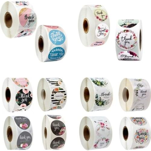 500pcs Round Pink Geometric Pattern Thank You Stickers Seal Labels Christmas Stickers School Teacher Reward Stationery Sticker