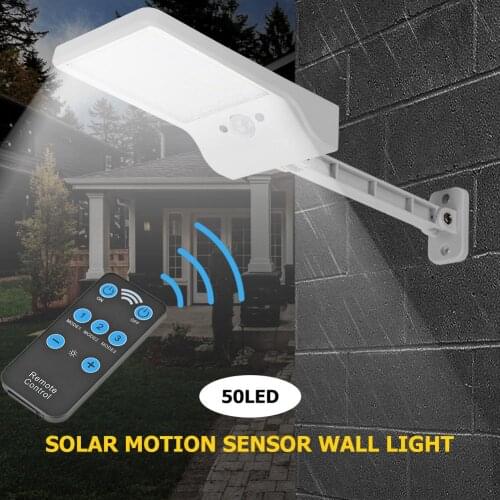 50LED Solar PIR Motion Sensor Wall Lamp Waterproof Street Light w/Remote Control IP65 for Outdoor Road Garden Courtyard
