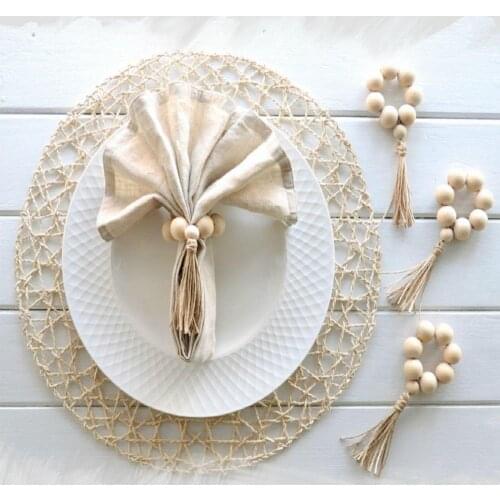 80%HOT4Pcs Wooden Bead Napkin Rings Holder Weddings Party Home Table Dinner Decoration
