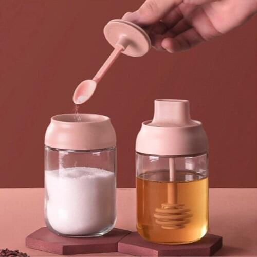 Spice Jar Box Spoon and Lid Integrated Spice Jar Combination Spice Jar Kitchen Supplies Salt Shaker Glass Oil Bottle Oil Brush