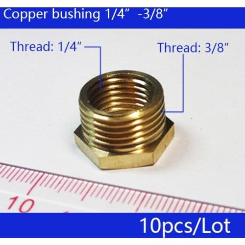 Free shipping 10 Pieces Brass 1/4" Male To 3/8" Female BSP Reducing Bush Reducer Fitting Gas Air Water Fuel Hose Connector