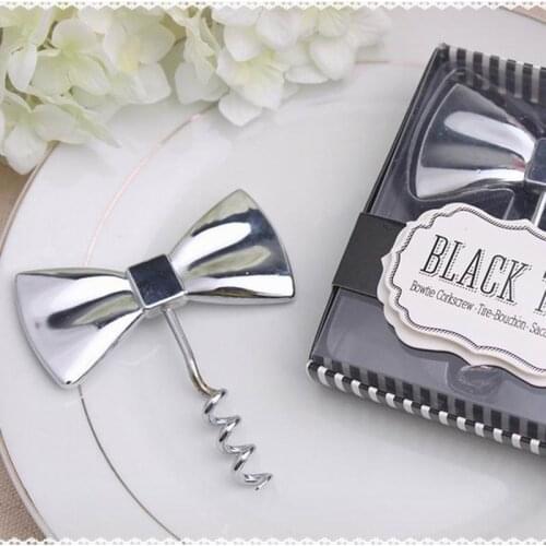 Free Shipping! Wedding Favor Black Bow Tie Bottle Opener Red Wine Bottle Opener Corkscrew Groom Favor Party Gift