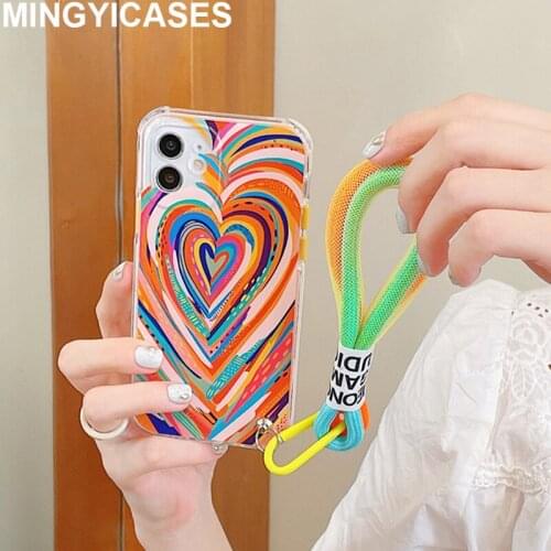 For Iphone 12 Case New Strap Color Love Heart Phone Cases for Iphone 11 Pro Max 7 8 Plus 12 Pro Xs Max Xr X Soft TPU Back Cover