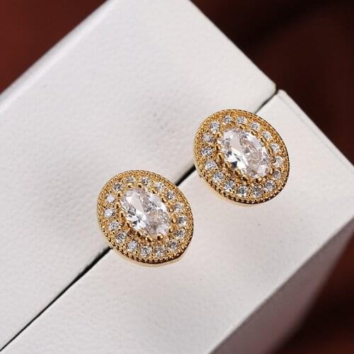 DE253 Fashion Street Snap Delicacy 4A Zircon Ellipse Geometry Ear Stud GIRLS Gift Party Banquet WOMENS Jewelry Earrings 2021