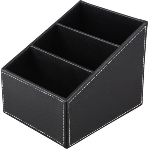 3 Cells Phone Remote Control Holder Pu Leather Storage Box Stationery Makeup Cosmetic Organizer Desk Decor