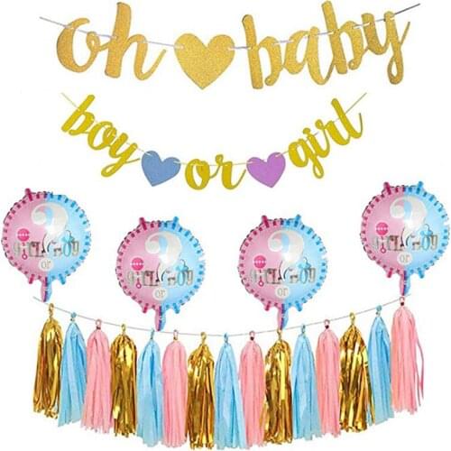 Baby Gender Reveal Party Supplies Gender Reveal Decorations Baby Shower Set Foil Gold Oh Baby Balloon Latex Balloons Paper Fans