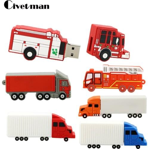 Pen Drive 256G Cartoon Container Truck USB Flash Drive Fire Truck 16GB 32GB 64GB 128GB Pendrive Fire Engine Memory Stick Cle USB