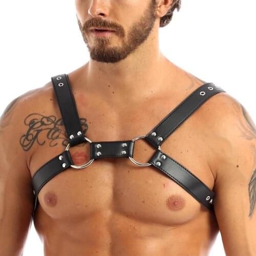 Gay Harness Mens Lingerie Faux Leather Adjustable Body Chest Harness Bondage Lingerie Exotic Sex Costume with Buckles