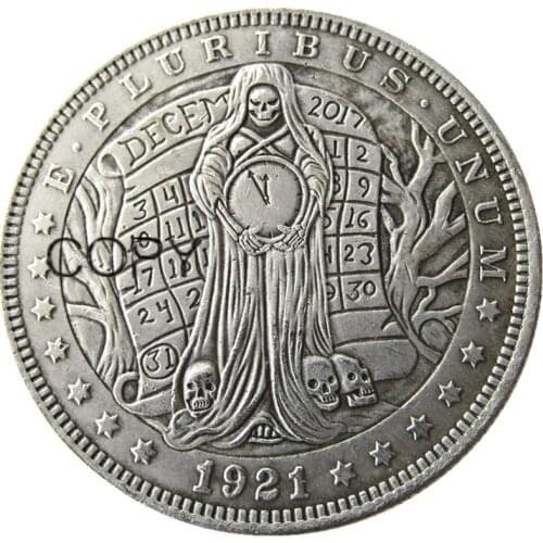 HB(17)US Hobo 1921 Morgan Dollar skull zombie skeleton Silver Plated Copy Coins