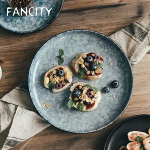 FANCITY Ceramic High Side Disc Steak Plate Pasta Plate Cake Plate Western Dinner Plate Cutlery Tray Restaurant Commercial