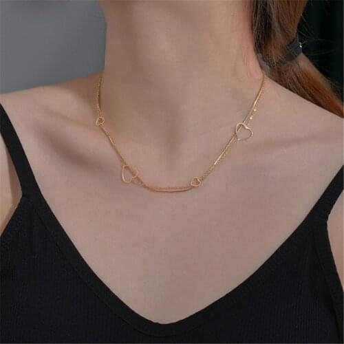 316L Stainless Steel Niche 4 Hearts Hollow Love Necklace Double-layer Hip-hop Punk Necklace No Fade