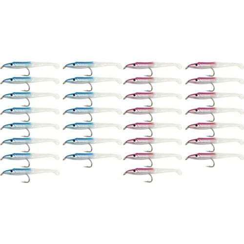 HOT SUNMILE Fake Fishing Lure Sea Fishing Lure Bait with Hook Eel Bionic Bait 5cm/0.6G T Tail 30Pcs Blue & Pink