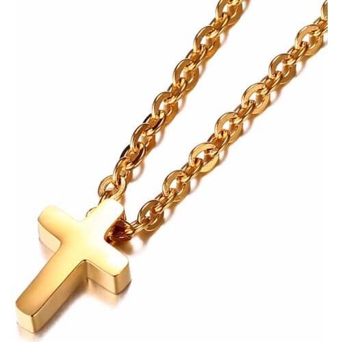 Small Silver Color/Gold/Rose Gold Cross Color Necklaces & Pendants For Women Stainless Steel Pendant Necklaces Prayer Jewelry