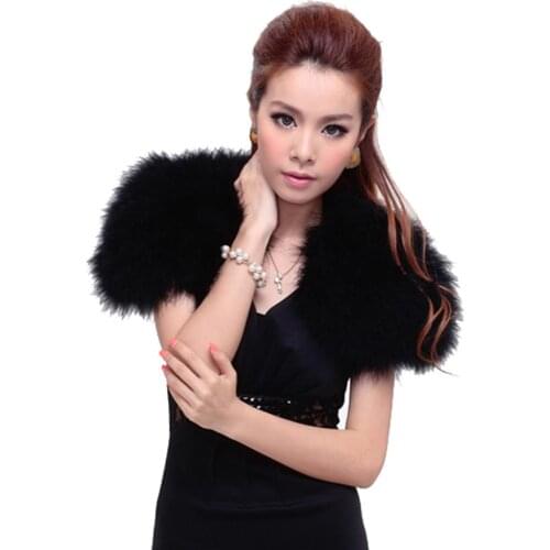Real Ostrich Feather Fur Shawl Wraps Bride Wedding Dress Capes Party Accessories black