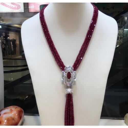 Fashion jewelry hot sell natural purple stone micro inlay zircon clasp tassel necklace long sweater chain fashion