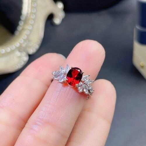 Jewelry Fashion Garnet Ring for Party 6mm*8mm Natural Garnet Silver Ring 925 Sterling Silver Garnet Jewelry