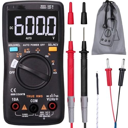 EBTN Screen Multimeter True RMS 6000 Counts Digital Voltmeter Volt Amp Ohm Hz Diode Temp Cap Tester with Pouch