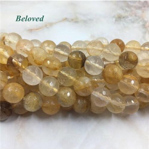 Natural Round Faceted Citrines Loose Beads, 15.5" Yellow Quartz Gems Strand Beads For Jewelry Making, BG18076