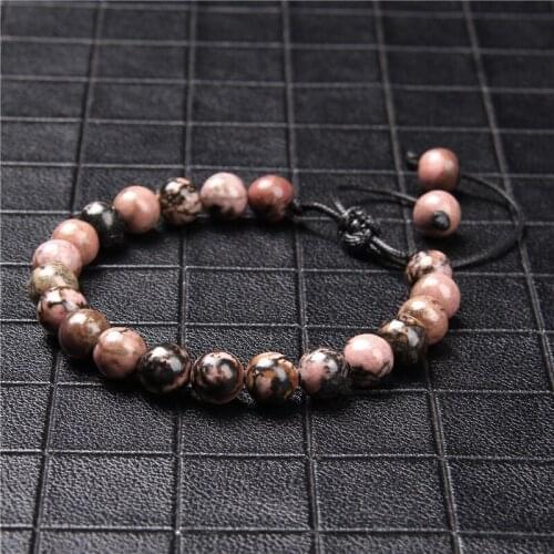Natural Garnet Stone Beads Adjustable Rope Length Braided Bracelet Brown Agates Black Line Rhodochrosite Classic Woven Bracelet