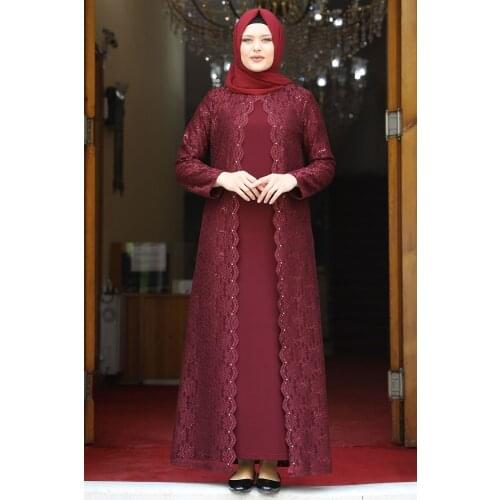 MC2010 Women Long Sleeve Abaya Dress Muslim female dress Maxi Kaftan female dress STONE DETAIL ABOVE dresses skirt for women