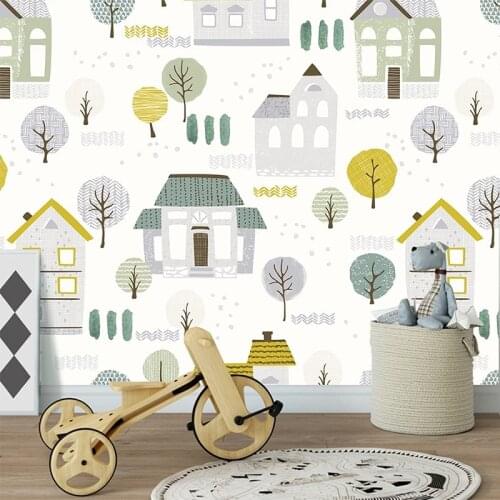 Custom Self-Adhesive Waterproof Mural Wallpaper 3D Hand Painted Cartoon Tree House Childrens Bedroom Fresco Creative 3D Sticker