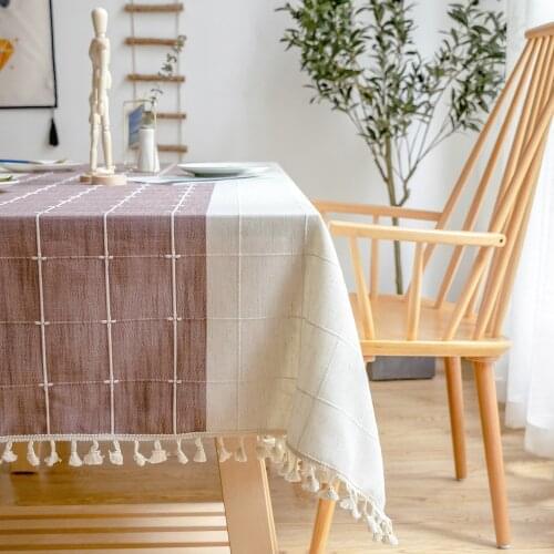 Nordic Rectangular Tablecloth Cotton Linen Purple Plaid Woven Striped Table Cloth Lace Pendant Decor Christmas Home Textile
