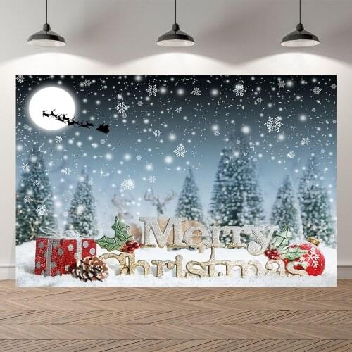 Seekpro Photography Background Merry Christmas Happy New Year Party Cartoon Snow Forest wood house Backdrop Photo Photocall