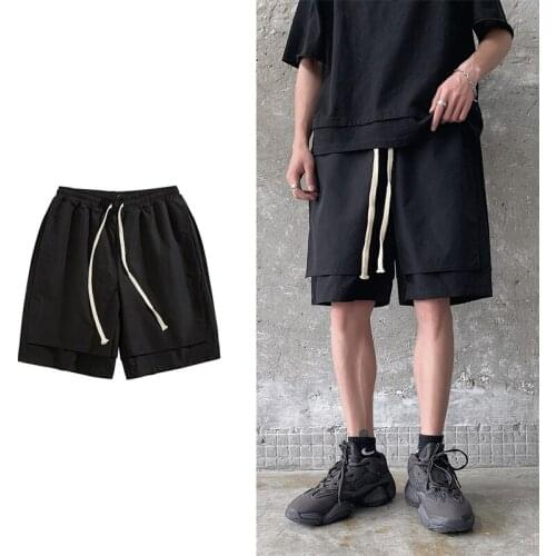 New Summer Streetwear Pants Patchwork Color Loose False Double Casual Sports Japanese Shorts Top Mens Clothing Sweat Shorts