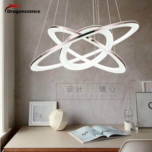 Dragonscence Modern Loft Chandelier LED Circle Ring Pendant Chandelier Light for Lobby Living Room Acrylic Stainless Steel