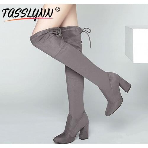 TASSLYNN 2018 Black Women Boots High Heel Winter Boots Over The Knee Boots Sexy Stretch Fabric Hoof Heel Women Boots Size 36 39
