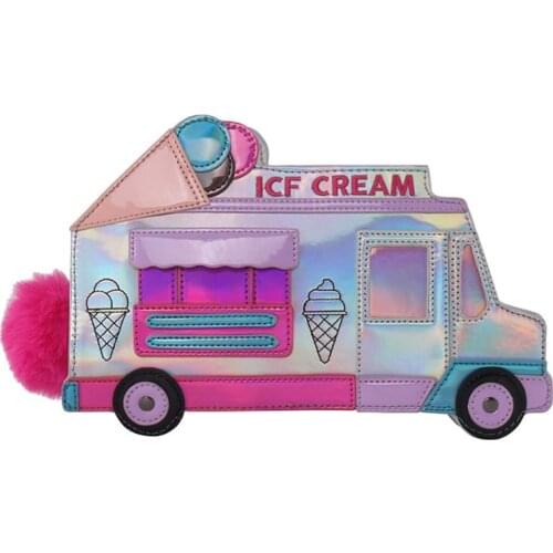 Novelty Women Ladies Cartoon Car Shaped Ice Cream Print Tote Purse Handbag Messenger Satchel Crossbody PU Leather Shoulder Bag