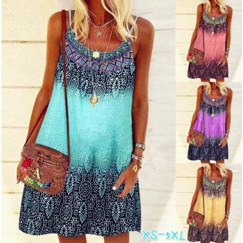 Women 2021 Loose Floral Boho Vintage Casual Ruffles Befree Strap Camis Sleeveless Dress Large Big Summer Beach Dresses Plus Size