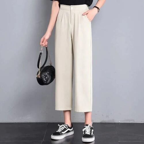 Women Plus Size Suit Pants New Loose Wide Leg Pants Spring Summer High Waist Ankle-Length Pants Korean Casual Straight Trousers