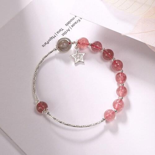 Bracelet femme 925 sterling silver strawberry pink crystal XINGX simple personalized all-match fresh and stylish women