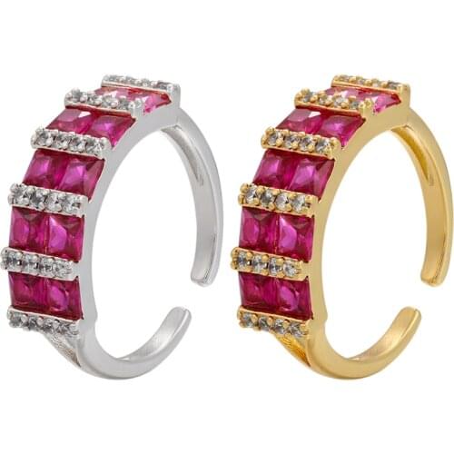 ZHUKOU NEW gold silver color Rose red rainbow opening ring for women exquisite dinner retro ring trend jewelry wholesale VJ243