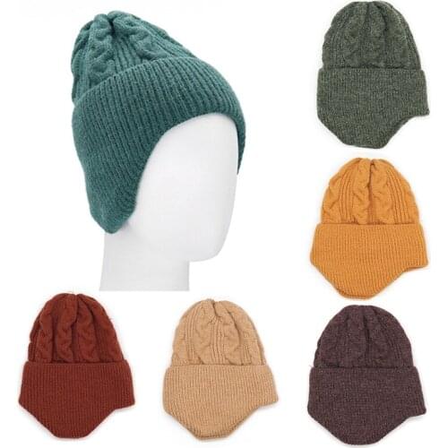 Winter Hats Women 2021 Fashion Solid Knit Beanies Hat Female Ear Protection Skullies Hat Warm Thick Riding Wool Cap